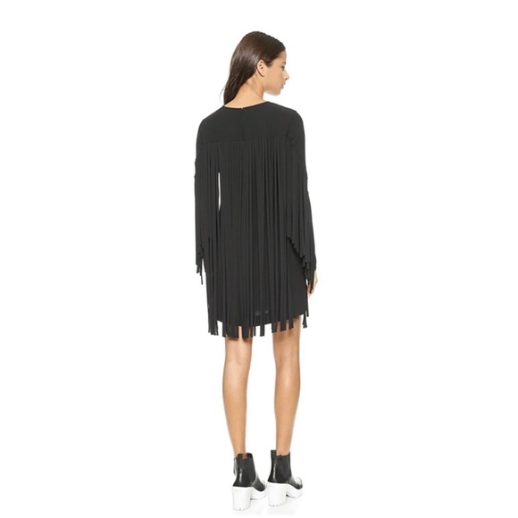 DKNY Fringe Shift Dress Black Crepe Long Sleeve 8 - Picture 4 of 11